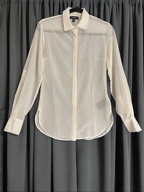 bebe Ivory Sheer Dot Button-Down Blouse